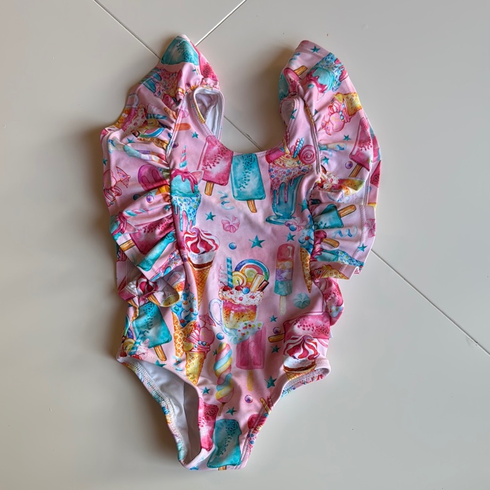 Posh Peanut Swimsuit Sweet Treats Size 2T with Flutter Sleeves
NWOT